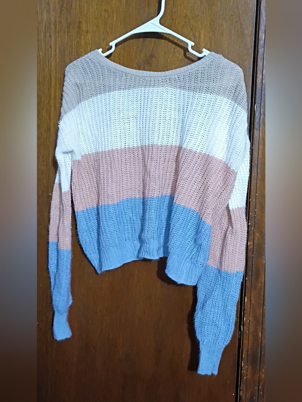 Tie Back Striped Sweater in Blue, Pink & White